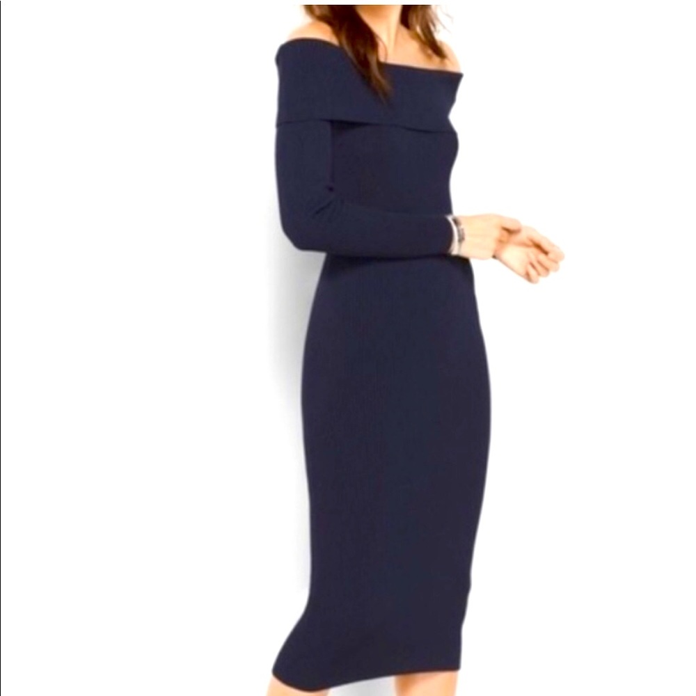 Michael Kors Black Off The Shoulder Ribbed Dress